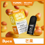YUMMI Pods 3pc | Compatible with RELX, featuring Mango Ice flavor and nicotine information.