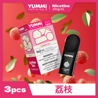 YUMMI Pods 3pc | Compatible with RELX, featuring Lychee Ice flavor and nicotine content of 20mg/mL.