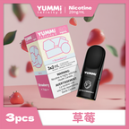 YUMMI Pods 3pc | Compatible with RELX, featuring strawberry flavor and nicotine 20mg/mL in a stylish package.