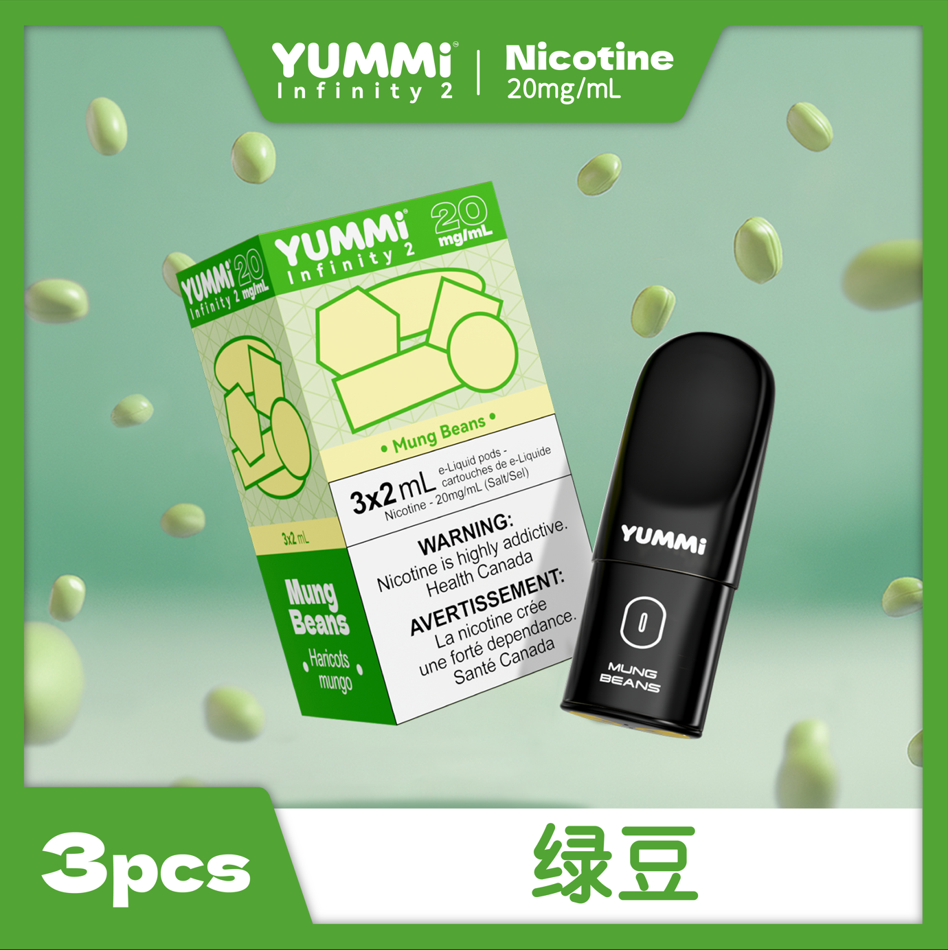 YUMMI Pods 3pc | Compatible with RELX - Mung Beans flavor, 20mg/mL nicotine, 3 pieces, leak-resistant design