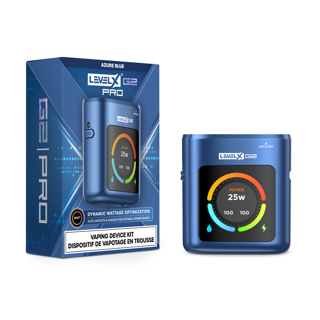 LEVEL X Battery G2 PRO in azure blue with dynamic wattage optimization and LED power display.
