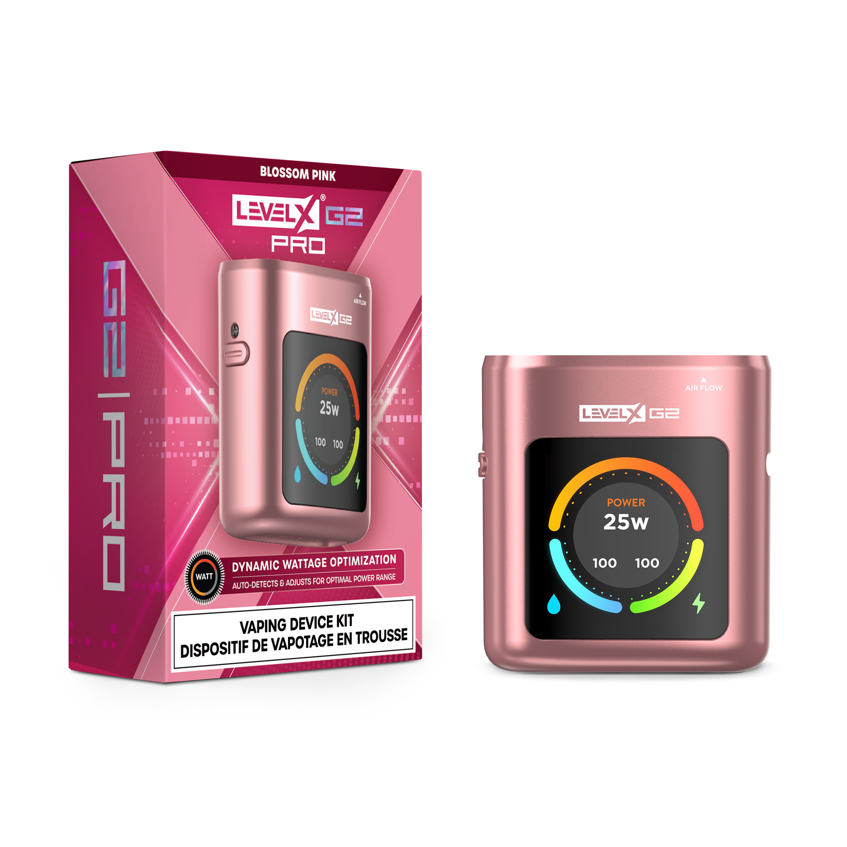 LEVEL X Battery G2 PRO in blossom pink with dynamic wattage optimization and LED power display.