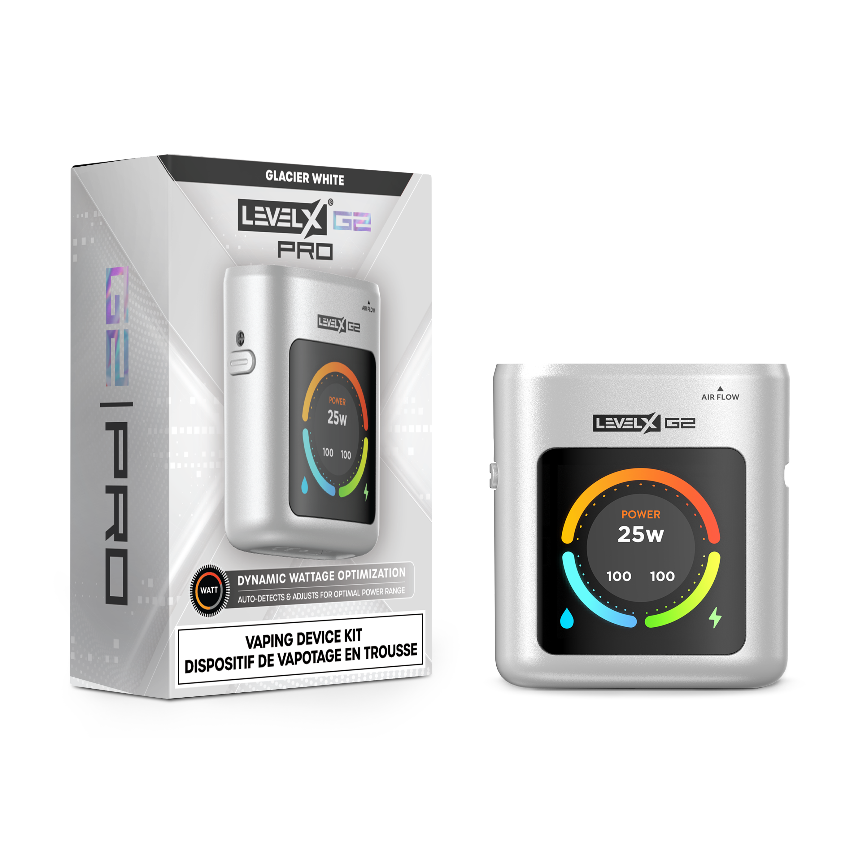 LEVEL X Battery G2 PRO in glacier white with dynamic wattage optimization and LED power display.