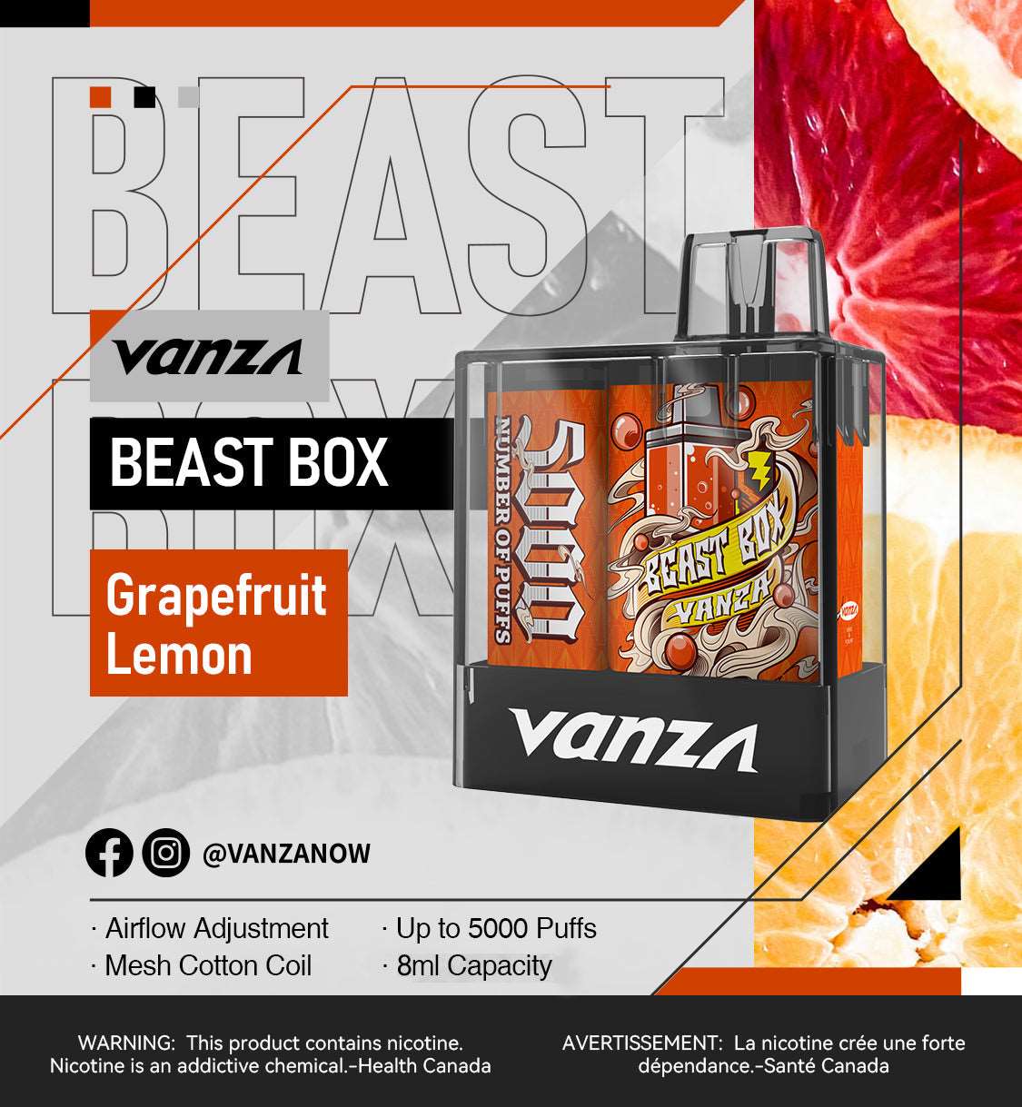 Vanza Beast Box Fruity Disposable Vape - grapefruit lemon